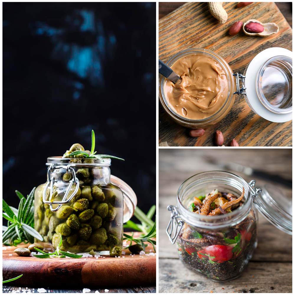 Spice Jars, 12 Pack 4oz Small Glass Jars with Airtight Hinged Lid, With 12 Spice Labels & Silicone Funnels, Airtight Glass Jars for Spices, Art Craft Storage (12 Pack)