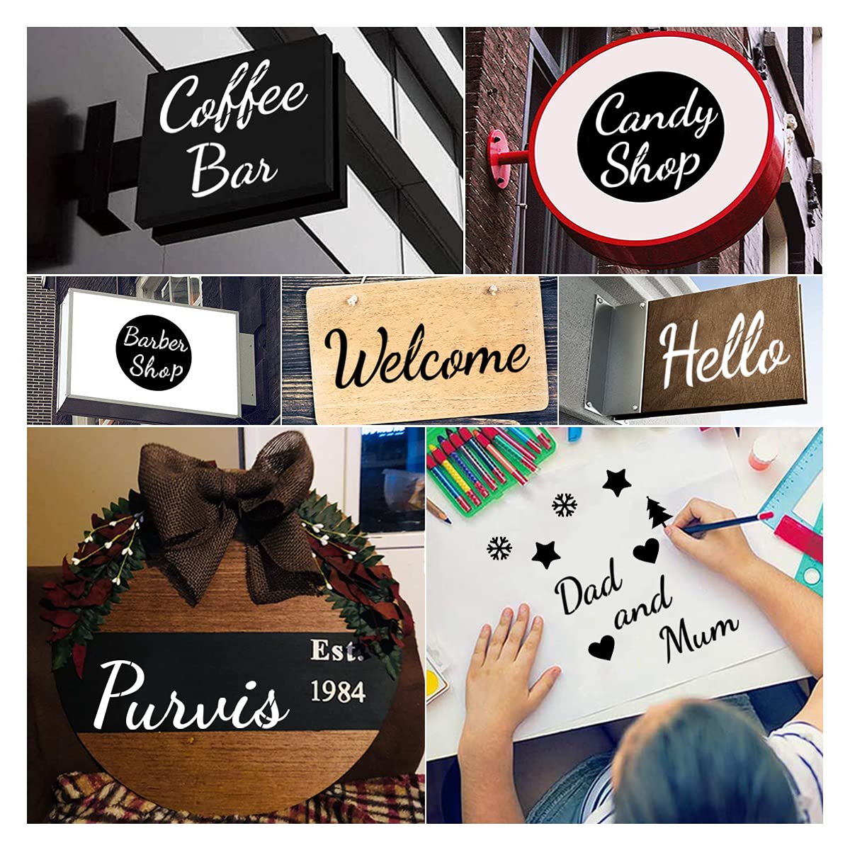 Large Letter Stencils for Painting on Wood - 44 Pack Alphabet Letter Number Stencil Templates with Signs, Reusable Plastic Stencils in 3 Fonts and 284 Designs for Chalkboard Fabric Wood Signs