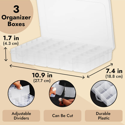 3 Pack Bead Storage Organizer Box with 36 Grids and Removable Dividers - Plastic Bead Box for Craft, Jewelry and Earrings