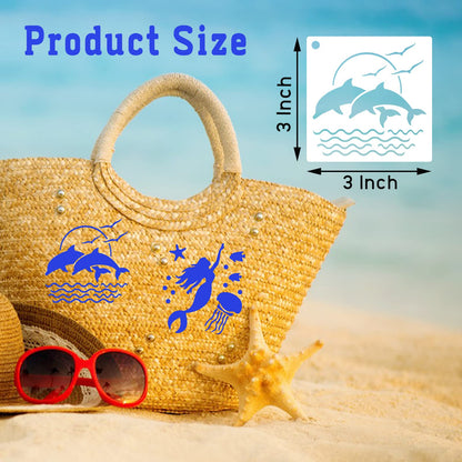 80 Pcs 3 x 3 Inch Stencils for Painting on Wood, Reusable Sea Ocean Creatures Mermaid Dolphin Shark Plastic Stencils DIY Craft Paint Template Set for Wall Home Decor