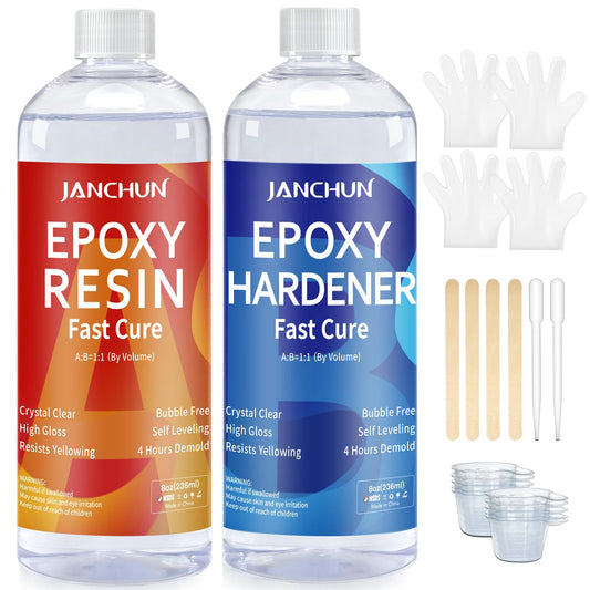 Crystal Clear Epoxy Resin Kit 16oz, Bubble-Free, Anti-Yellowing, Self Leveling Easy Mix 1:1 Coating and Casting Resin for Table Top, Molds, Tumbler Crafts, Painting, Jewelry, DIY Gifts