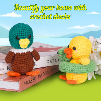 Crochet Kit for Beginners with Step-by-Step Video Tutorials, DIY Knitting Supplies for Adults & Kids, Ducks (45%+ Yarn)