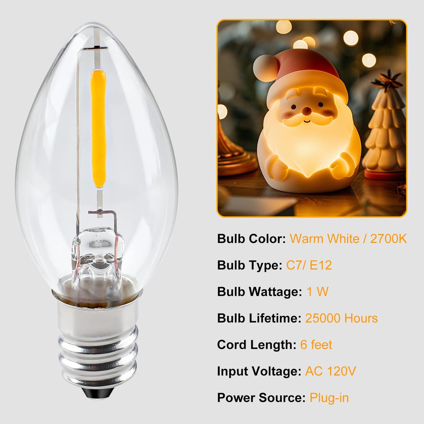 Accessory Cord with LED Bulb - 6ft Cord with On/Off Switch for Night Lights, Halloween Pumpkin, Blow Mold, Christmas Village House, Holiday Ceramic Trees, Craft Projects, 2 Pack