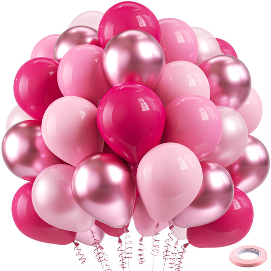 Pink Balloons Set,60pcs 12 inch Metallic Pearl Pink, Hot & Pastel Pink Latex Balloons Kit for Birthday,Wedding,Baby Shower,Princess Theme Party Decorations