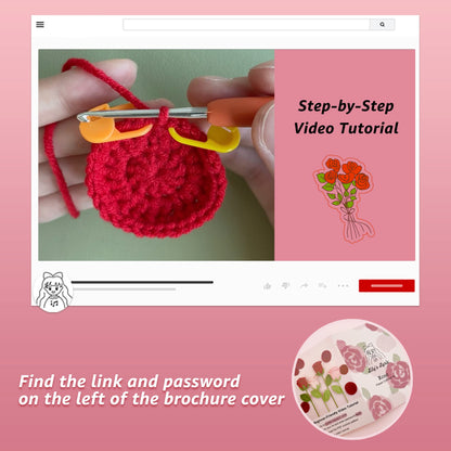 Flower Crochet Kit | Pink Rose | Step-by-Step Video Tutorial for Adults Teenagers | Craft Gift Idea DIY Home Decoration