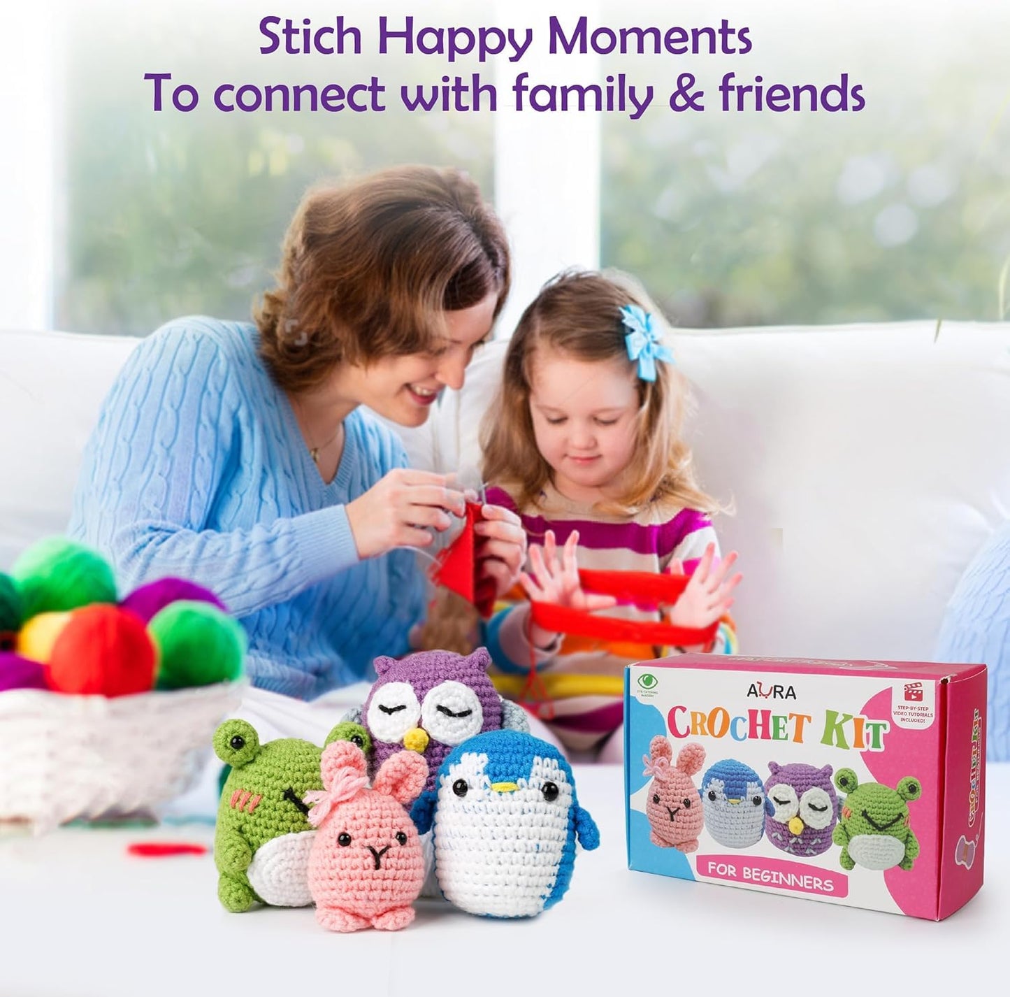 Learn to Crochet Kit for Beginners Kids and Adults, 4 Pattern Beginner Crochet Animal kit with Step-by-Step Video Tutorials (Forest Friends–Standard Size)