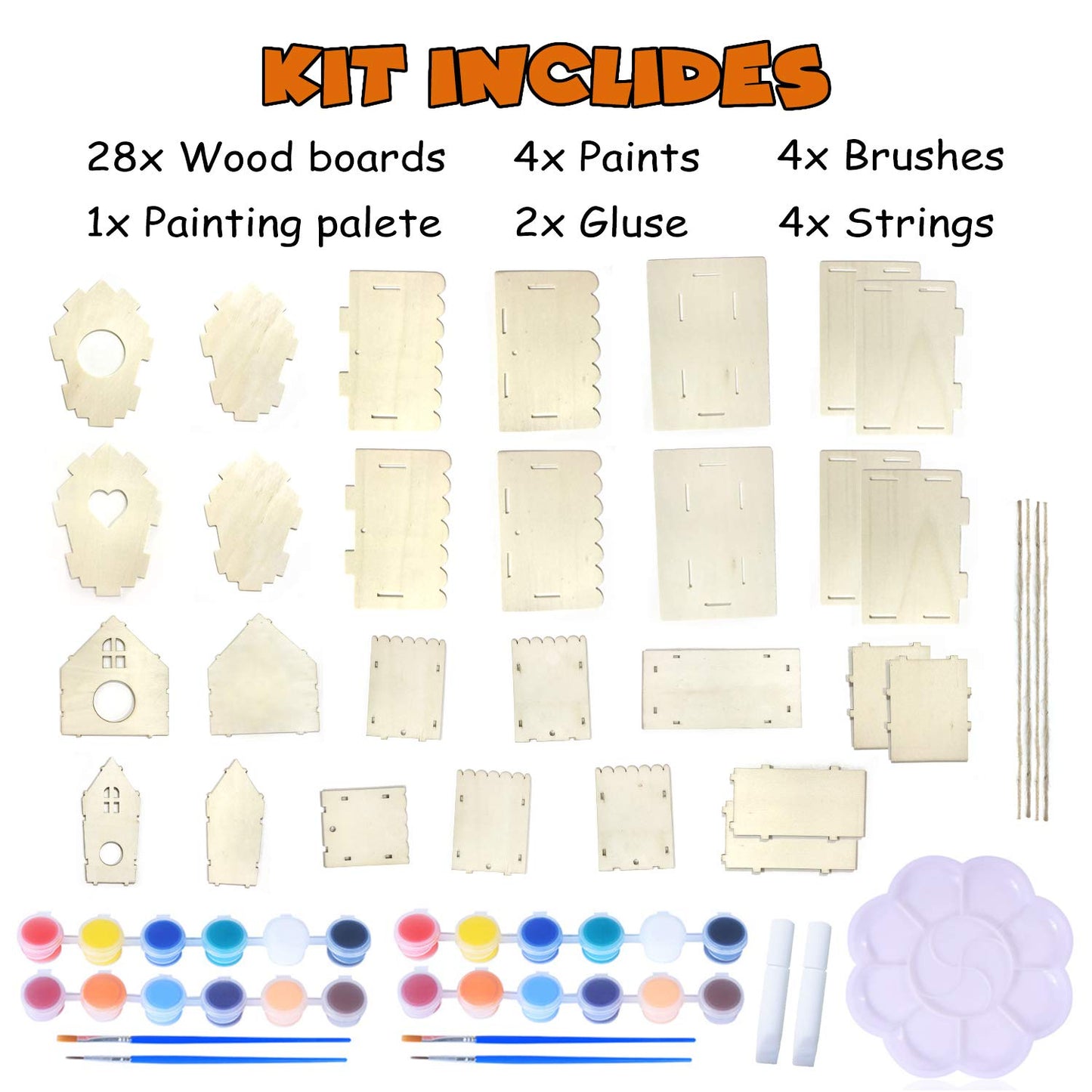 4 Pack Bird House Crafts for Kids Ages 5-8 8-12, Buildable DIY Birdhouse Kit for Children to Build, 3+ Summer Arts and Craft Projects with Paint, Boy Girl Gift Christmas