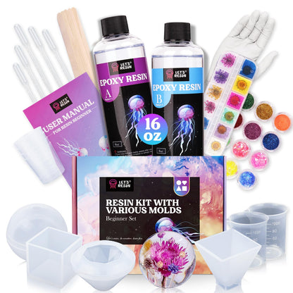 Epoxy Resin Kits and Molds Complete Set, 16oz Resin Art Kit with Silicone Molds, Pigment, Dried Flowers, Crafts for Adults, Beginners, Art Supplies for DIY Lovers, DIY Gift for Women