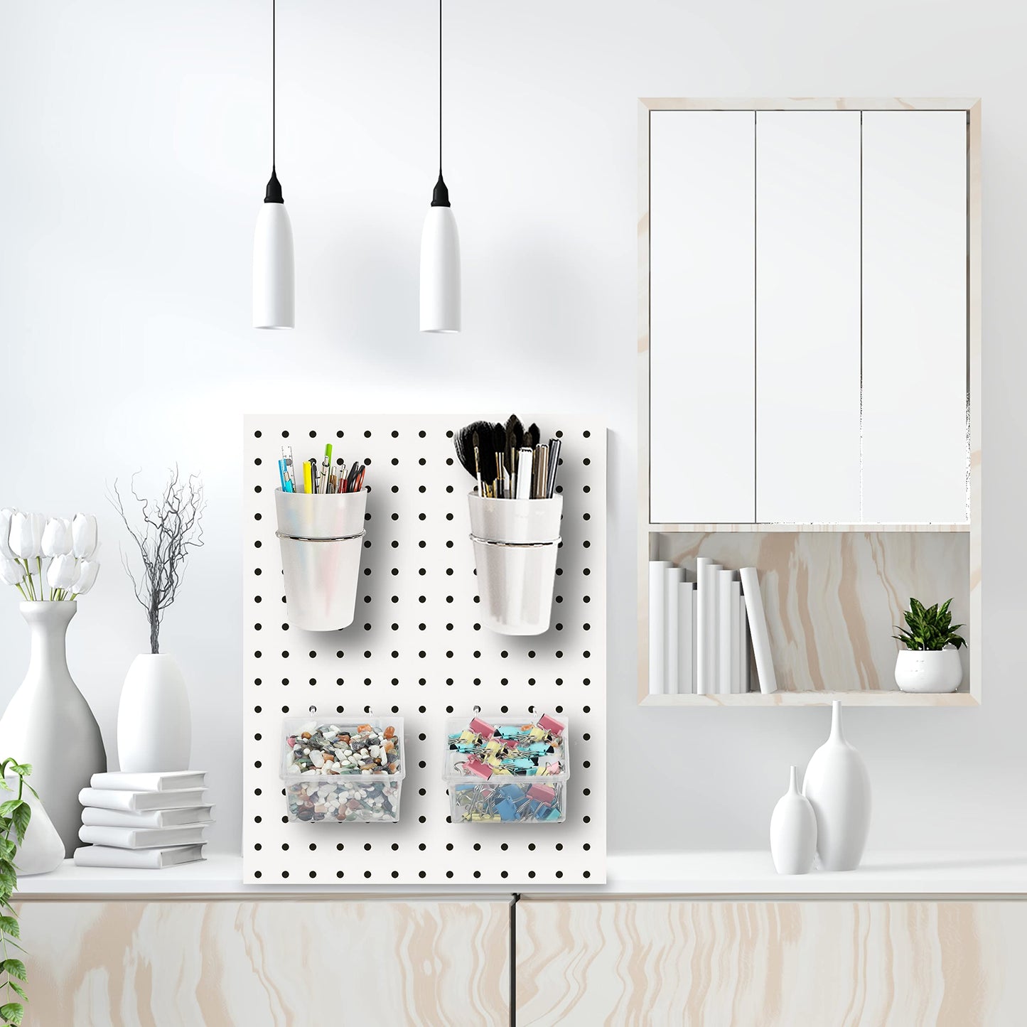 6 Sets Pegboard Bins and Cups with Pegboard Hooks, Pegboard Accessories Baskets, Hooks for Pegboard Cup Holder for Organizing Craft Tools Storage Garage Office Workbench Transparent