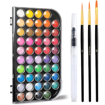 Watercolor Paint,48 Colors Washable Watercolor Paint Set With Brush, Refillable Water Brush Pen, Palette, and Water-Washable Paints for Kids, Adults and Artists.