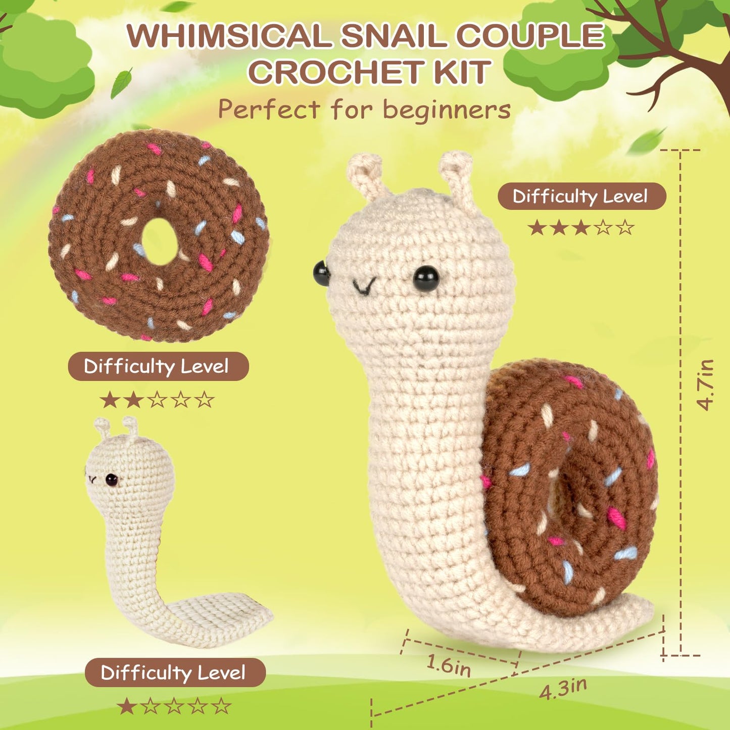 Crochet Kit for Beginner, Crochet Starter Kit w Step-by-Step Video Tutorials, Learn to Crochet Kits for Adults & Kids, DIY Knitting Supplies, 2-Pack Snail Couple (40%+ Yarn Content)
