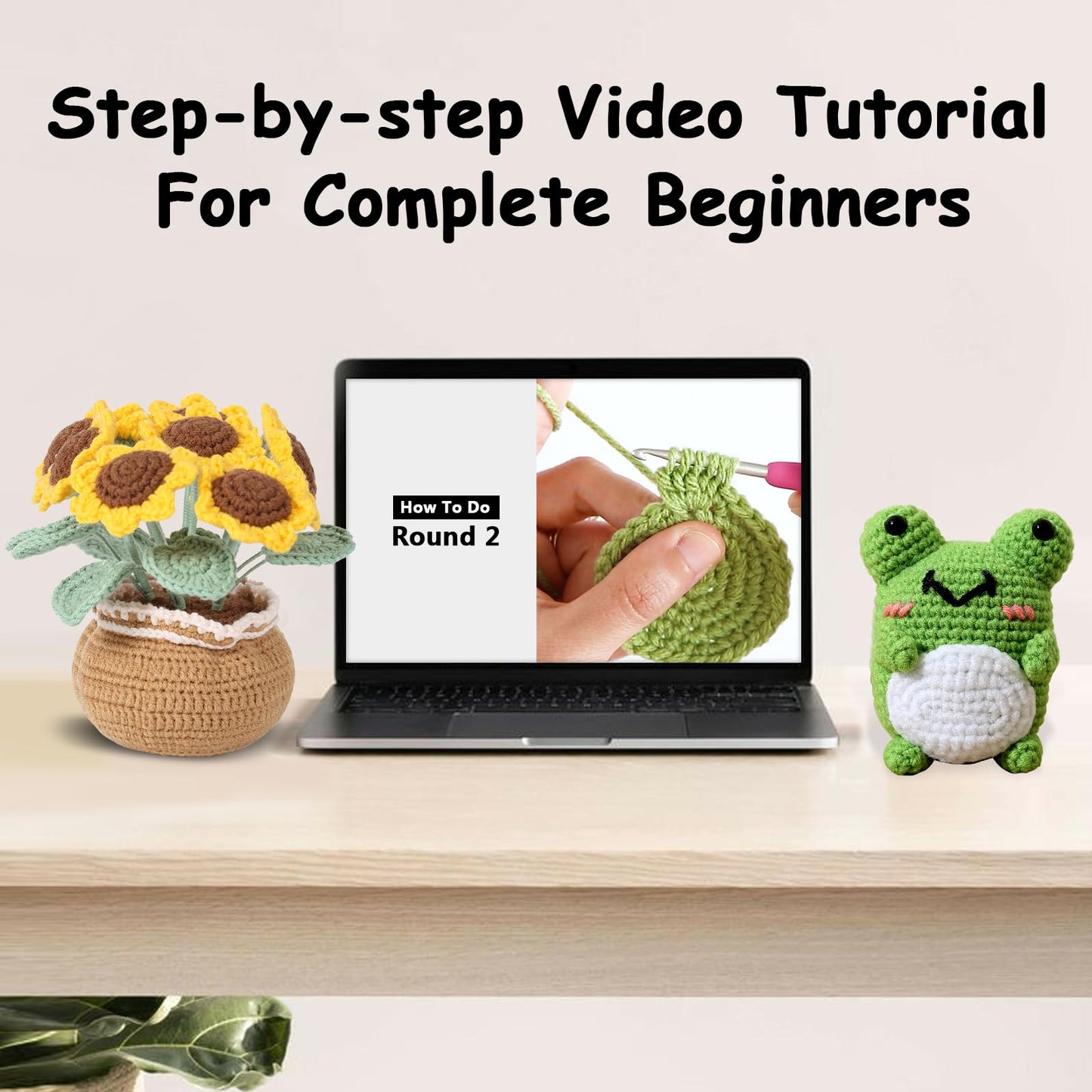 Crochet Kit for Beginners, Sunflower Crochet Starter Kit with Step-by-Step Video Tutorials, 40% Extra Practice Yarn