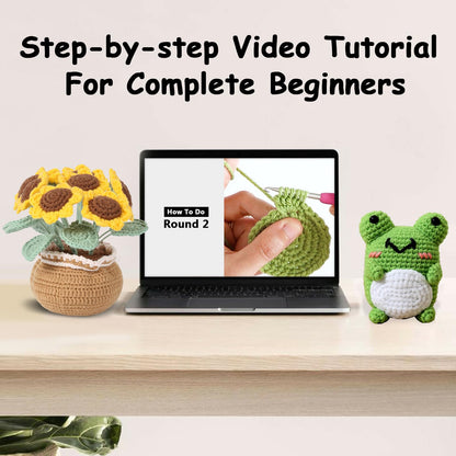 Crochet Kit for Beginners, Sunflower Crochet Starter Kit with Step-by-Step Video Tutorials, 40% Extra Practice Yarn