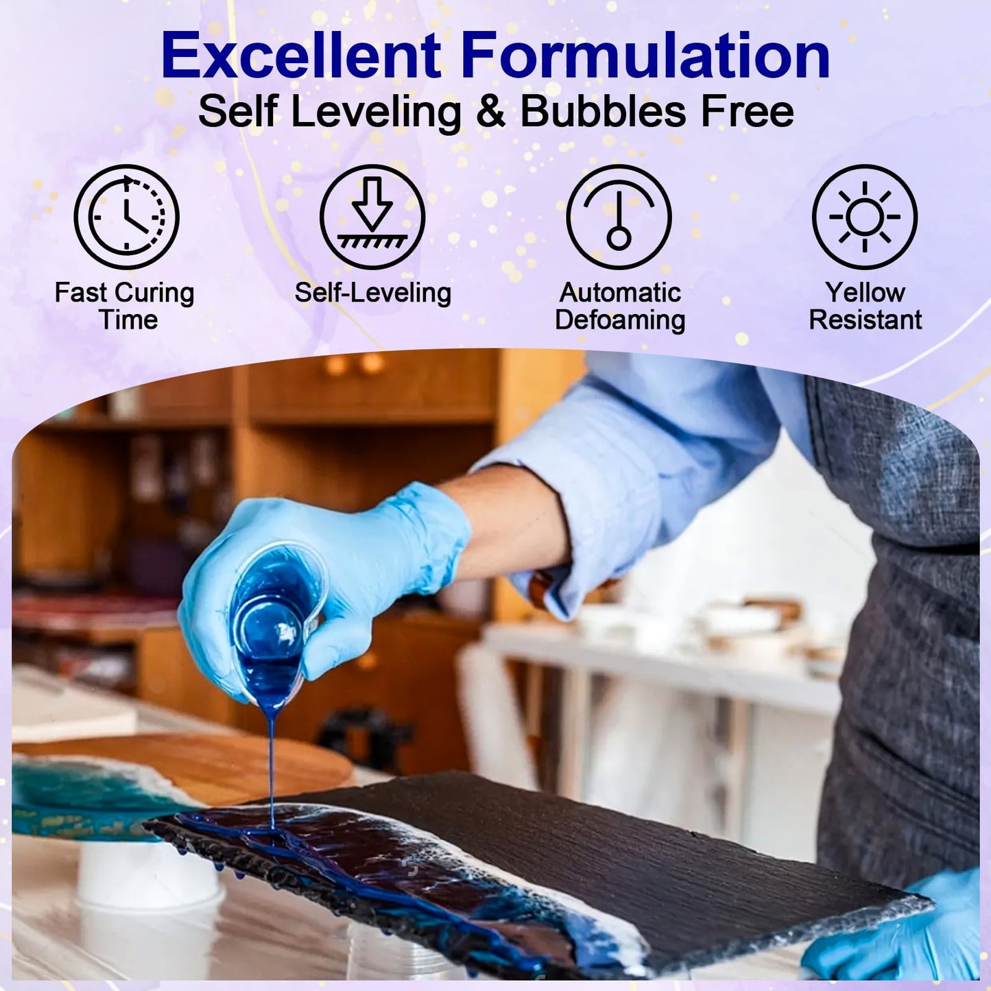 Crystal Clear Epoxy Resin Kit 16oz, Bubble-Free, Anti-Yellowing, Self Leveling Easy Mix 1:1 Coating and Casting Resin for Table Top, Molds, Tumbler Crafts, Painting, Jewelry, DIY Gifts