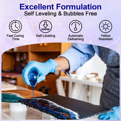 Crystal Clear Epoxy Resin Kit 16oz, Bubble-Free, Anti-Yellowing, Self Leveling Easy Mix 1:1 Coating and Casting Resin for Table Top, Molds, Tumbler Crafts, Painting, Jewelry, DIY Gifts