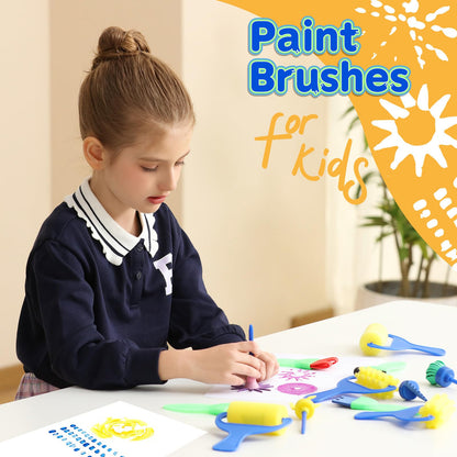 Kids Paint Brushes, 12 Pack Washable Painting Brushes for Toddlers Kids Early Learning Toys Foam Roller Sponge Arts Crafts Gift