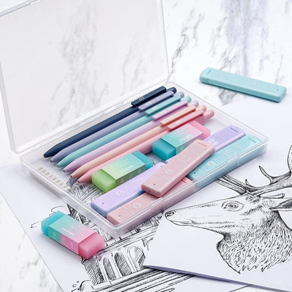 Cute Mechanical Pencil Set, 6PCS Pastel Mechanical Pencils 0.5 mm & 0.7mm & 0.9mm with 360PCS Leads, 3PCS Erasers and 9PCS Eraser Refills, Aesthetic Pencils for Girls Writing, Art Drawing