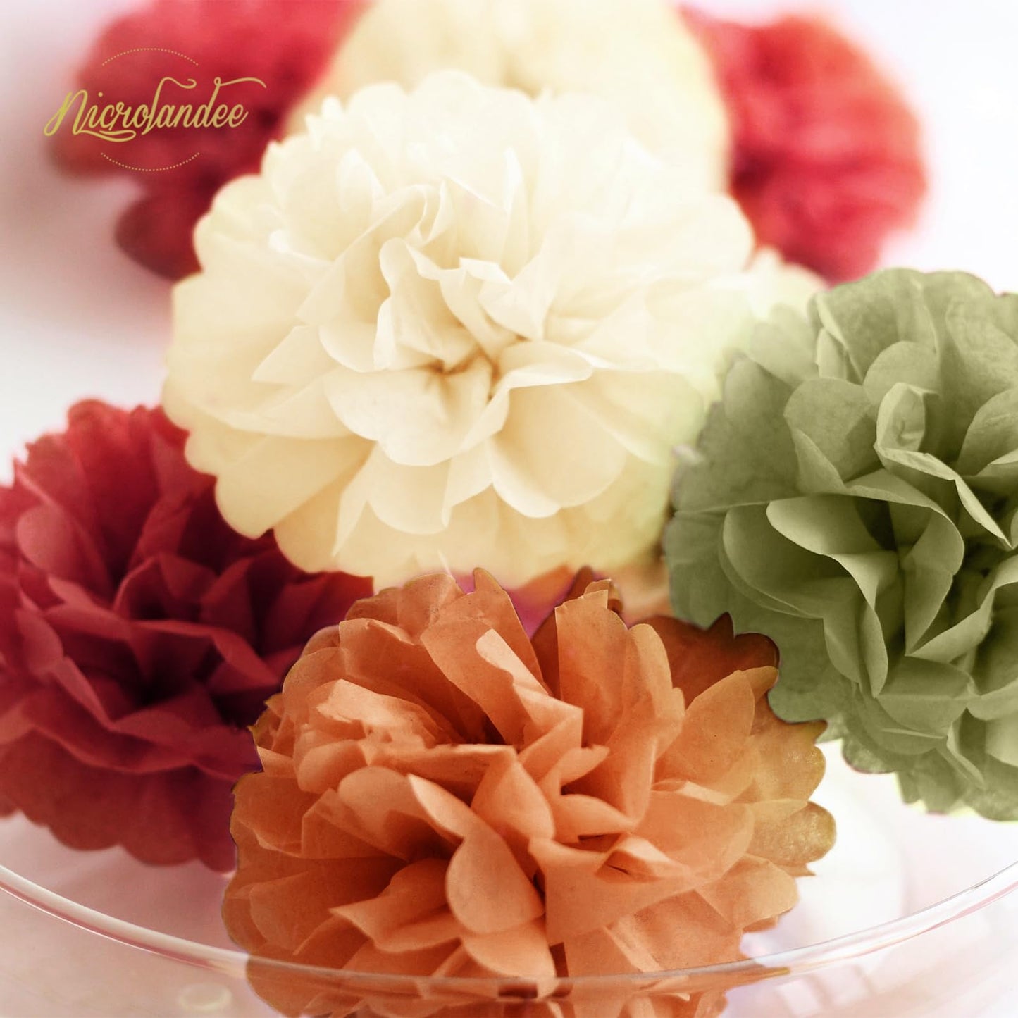 Fall Wedding Decorations - 15 PCS Pumpkin Orange Sage Green Ivory Tissue Pom Poms Decor, Dots Paper Garland for Thanksgiving, Baby Shower, Autumn Harvest Party Supplies