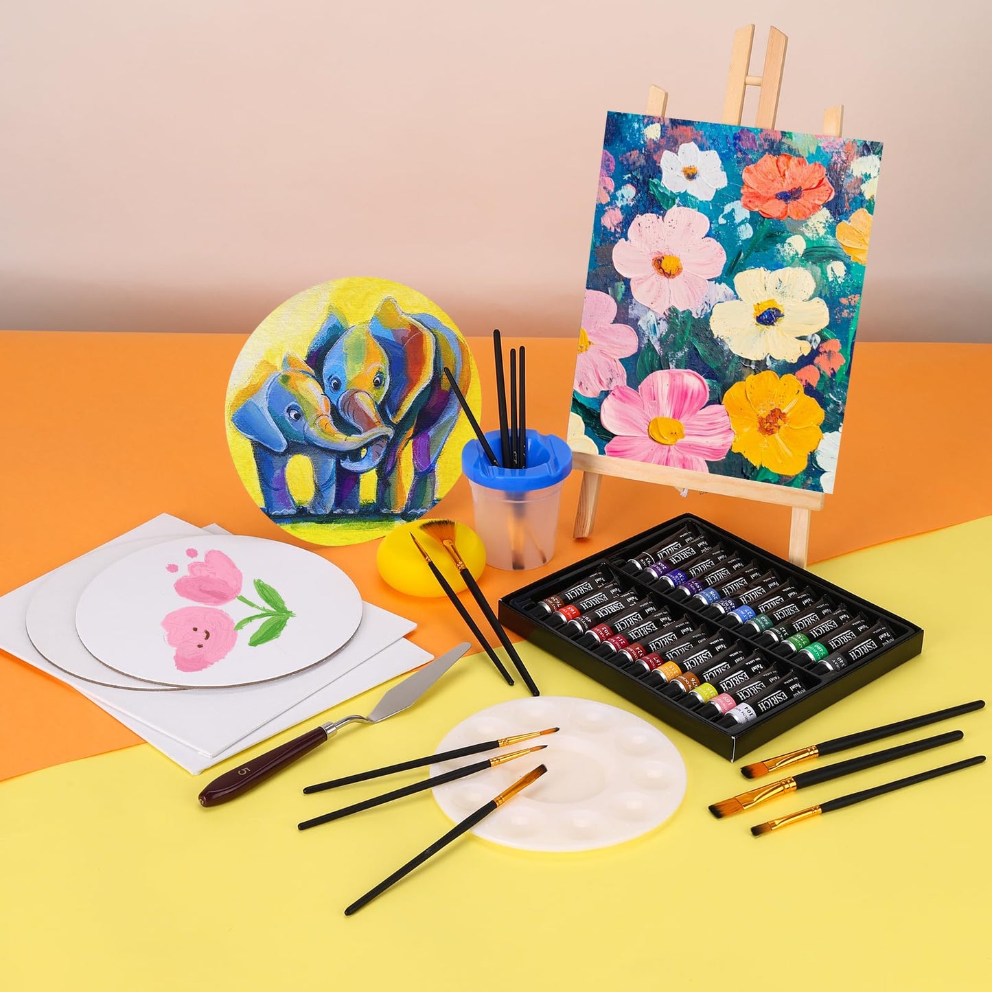 Acrylic Paint Set,57 PCS Professional Painting Supplies with Paint Brushes, Acrylic Paint, Easel, Canvases, Painting Pads，Palette, Paint Knife, Brush Cup and Art Sponge for Hobbyists and Beginners