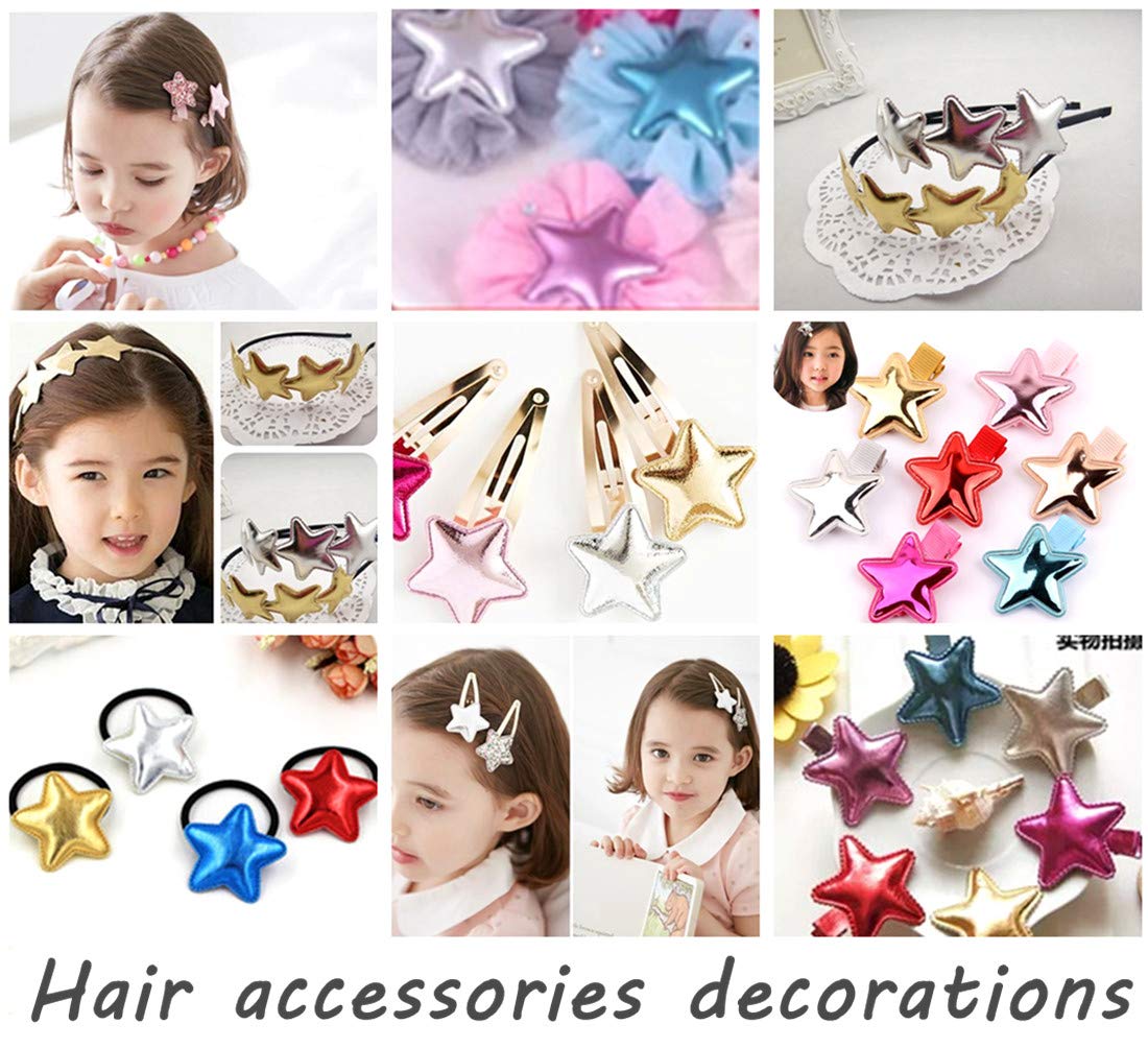 100 Pieces Glitter 5 Star PU Padded Fabric Felt Appliques Sew on Patches for DIY Birthday Wedding Cake Topper Scrapbook Hair Accessories Craft Supplies (Pink)