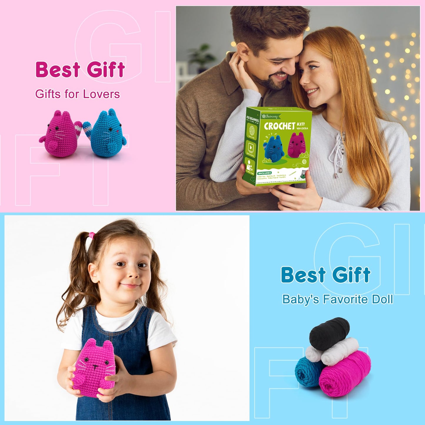 Crochet Kit for Beginners Crocheting: Crochet Animal Kits for Kids & Adults - Learn to Knitting Cat Amigurumi Starter Kit with Detailed Tutorial Video and Instructions (40%+ Yarn Extra)