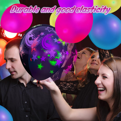 66PCS Glow Balloons Assorted, 12"" UV Neon Party Latex Balloons Moon Stars Fluorescent Balloons for Birthday Wedding Glow Party Supplies, Medium