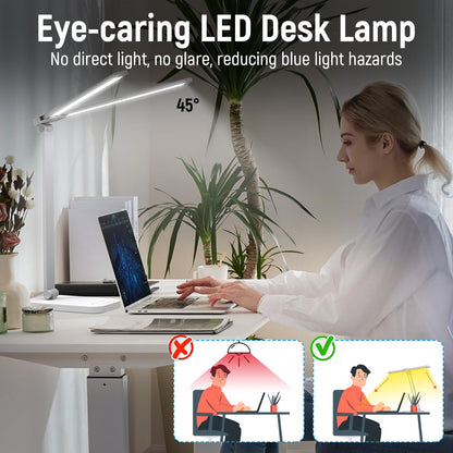 Bright LED Architect Task Lamp for Home Office - Dual Swing Arm, Adjustable Foldable Table Lamp with Dimmable Touch Control and 5 Lighting Modes for Work/Study