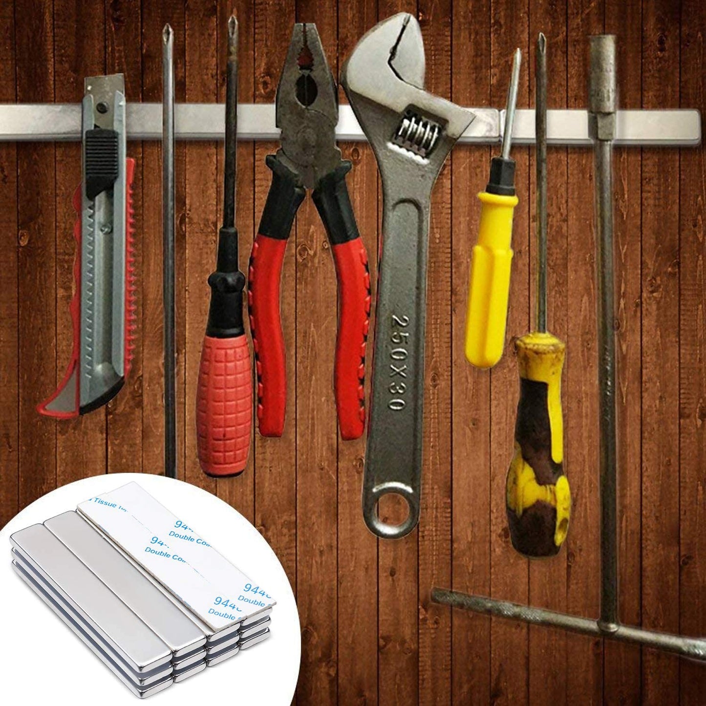 Strong Rare Earth Neodymium Magnets, Heavy Duty Bar Magnets with Double-Sided Adhesive, Powerful Pull Force, Perfect for Fridge, Garage, Kitchen, Science, Craft, Office, DIY 60x10x3mm 6pack