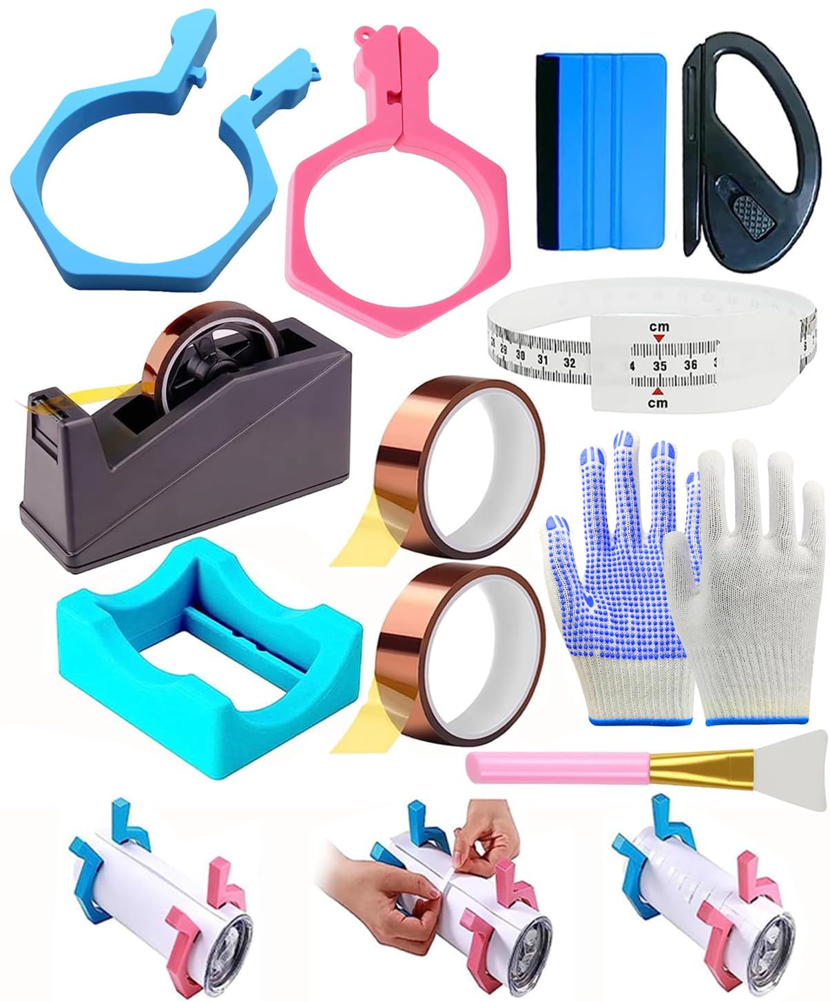 Sublimation Blanks Tumbler Clamp Tool, for 20 Oz Sublimation Blanks, Heat Resistant Gloves, Heat Tape Sublimation, Heat Tape Dispenser Sublimation Kit, Tumbler Clamp Clamp (Blue,Pink)