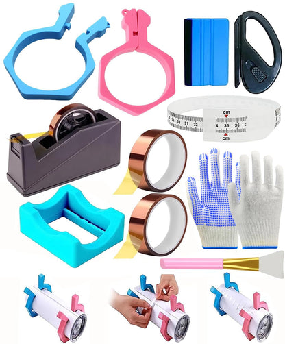 Sublimation Blanks Tumbler Clamp Tool, for 20 Oz Sublimation Blanks, Heat Resistant Gloves, Heat Tape Sublimation, Heat Tape Dispenser Sublimation Kit, Tumbler Clamp Clamp (Blue,Pink)