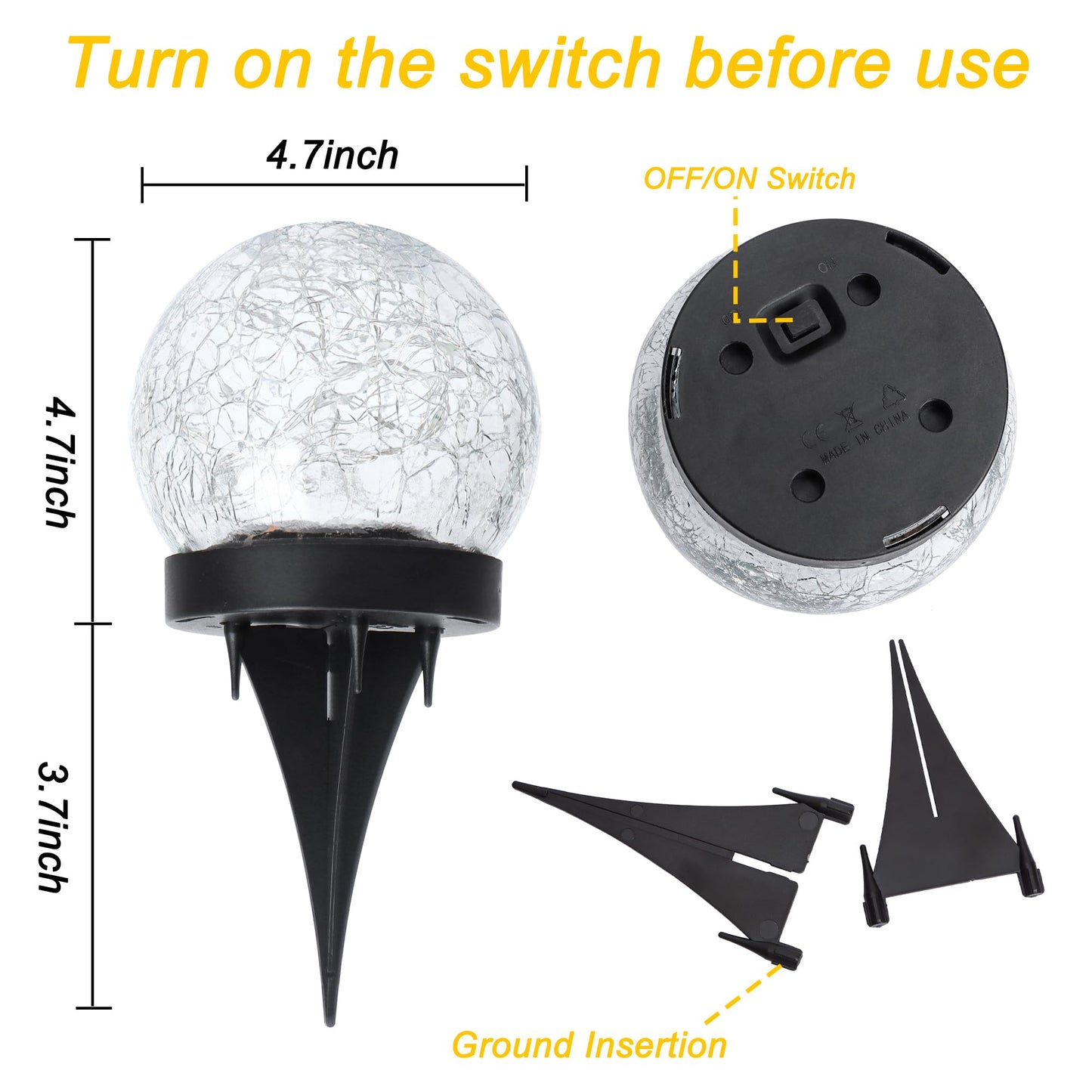 Garden Solar Lights, Outdoor Waterproof Cracked Glass Globe Solar LED Lights for Yard Pathway Patio Lawn Decoration, Warm White Ball Lights, 2Pack(4.7 inches)