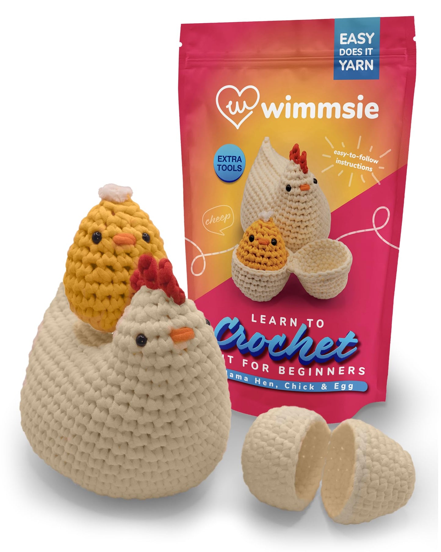 Crochet Animal Kit for Beginners - Easy Beginner Crochet Kit for Kids - Amigurumi Chicken Chick & Egg - 3 Kawaii Stuffed Animals - Cute DIY Yarn Plush