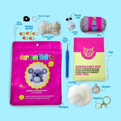 Crochet Kit for Beginners – Koala | Easy DIY Crochet Animal Kit with Step-by-Step Video – Craft Set for Adults & Kids – Includes Yarn, Hook, Tools & More