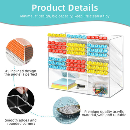 Clear Pen Organizer Storage, Acrylic Desk Organizer with 12 Compartments, Pen Organizer for Desk, Desktop Art Organizer for Office School Art Supplies (Acrylic Pen Holder)