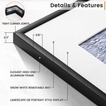 11x14 inch Black Metal Picture Frame - Set of 4 with High Definition Plexiglass and Premium Aluminum Alloy