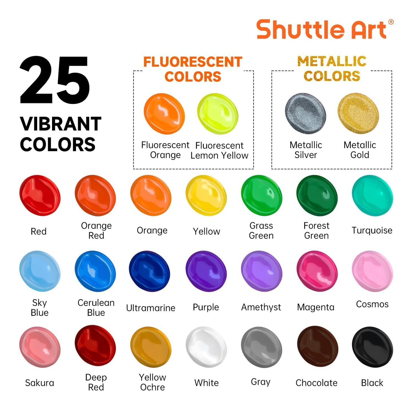 25 Colors Acrylic Paint Set, 2oz/60ml Bottles, Rich Pigmented Acrylic Paints for Artists, Beginners, Kids, Painting on Canvas Rocks Wood