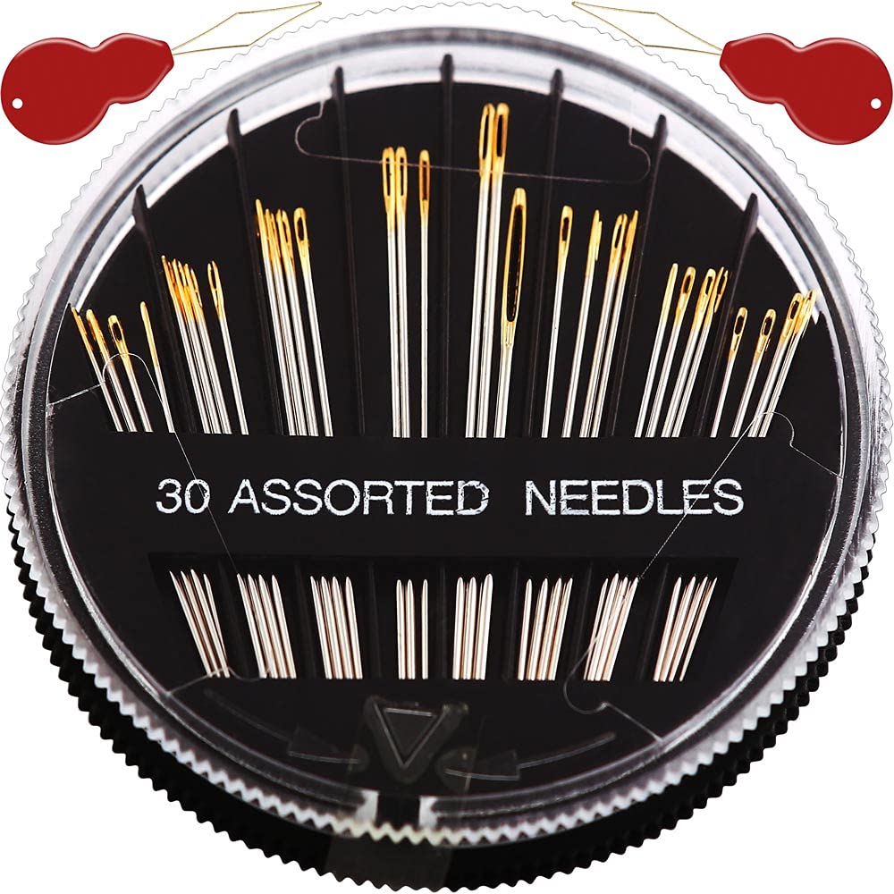 30/60Pack Premium Sewing Needles for Hand Sewing Repair, 6 Sizes Assorted Needles with 2 Threaders, Sewing Needles for Handsewing, Large Eye Stitching Needles, Embroidery Needles, Sewing Sharp Needles