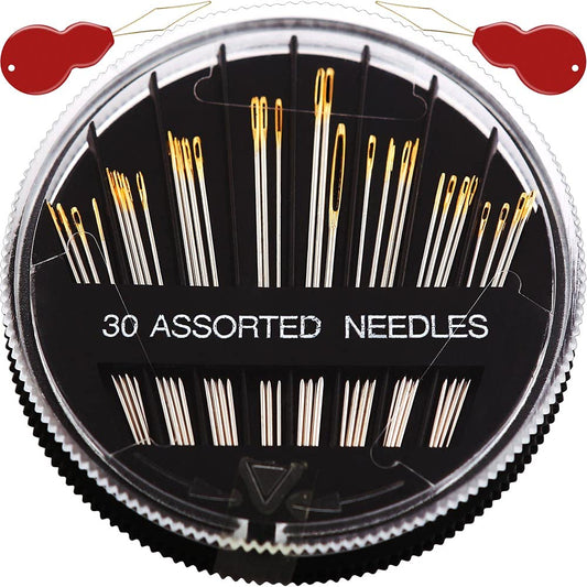 30/60Pack Premium Sewing Needles for Hand Sewing Repair, 6 Sizes Assorted Needles with 2 Threaders, Sewing Needles for Handsewing, Large Eye Stitching Needles, Embroidery Needles, Sewing Sharp Needles