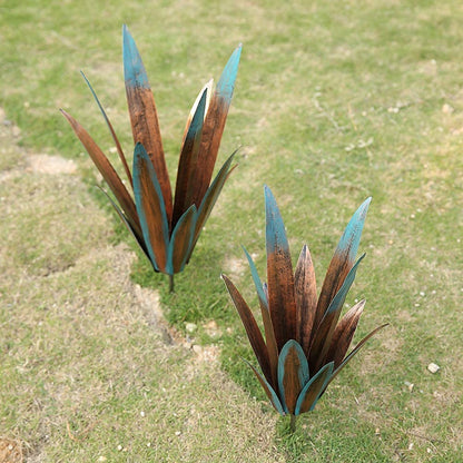 2pcs Tequila Rustic Sculpture DIY Metal Agave Plant Home Decor Rustic Hand Painted Metal Agave Garden Ornaments Outdoor Decor Figurines Home Yard Decorations Stakes Lawn Ornaments…