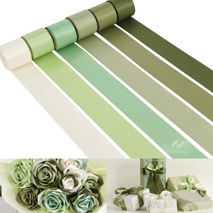 Green Satin Ribbon 1-1/2 inch Ivory/Sage Green/Dusty Sage/Moss Green Double Face Satin Ribbons for Flower Bouquet, Gift Wrapping, Bows, Crafts, Eternal Rose- Total 30 Yards