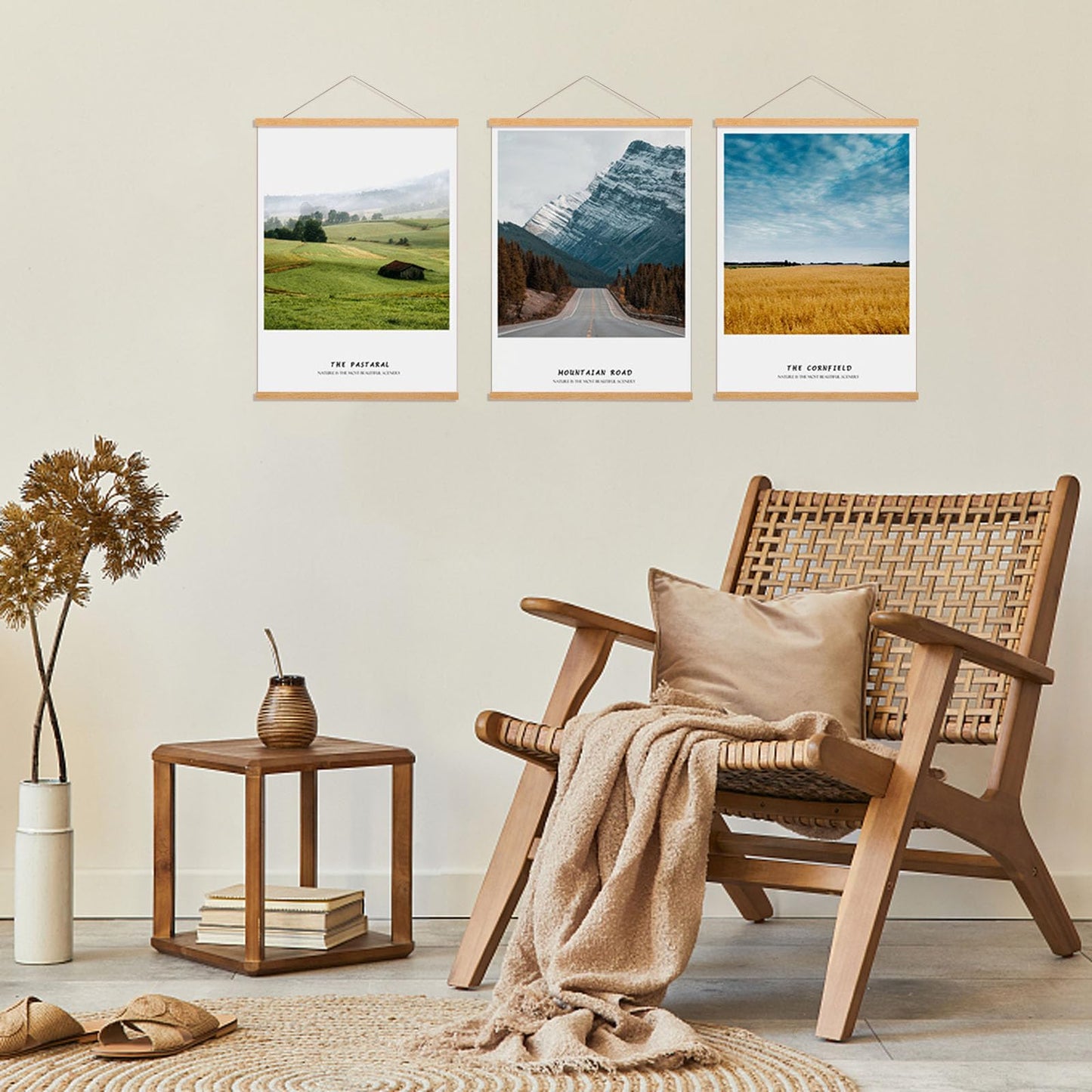 3 Pack Magnetic Poster Hanger Frame, Teak Wood Magnet Poster Frame for Posters, Prints, Photos, Pictures, Maps, Scrolls, and Canvas Artwork
