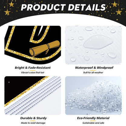 15 Pieces Graduation Decorations 2025 Outdoor Yard Sign, Class of 2025 Congrats Grad Yard Sign with 30 Stakes for Graduation Party Garden Lawn Decoration Supplies(Black Gold)