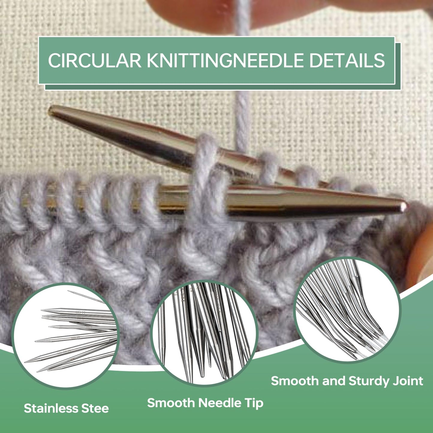 11 American Standard - Circular Knitting Needles - Knitting Needles - Designed for Knitting Enthusiasts, Beginners, and Arthritis sufferers. (Silver, 40 inches (100cm))