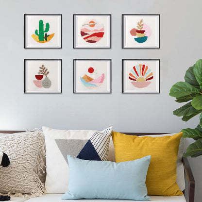 6PCS Cross Stitch Kits for Beginners DIY Embroidery Kit for Kids Adults Boho Cross Stitch Kits Christmas Birthday Gift Abstract Landscape Needlepoint Patterns with 2 Embroidery Hoops Craft Supplies