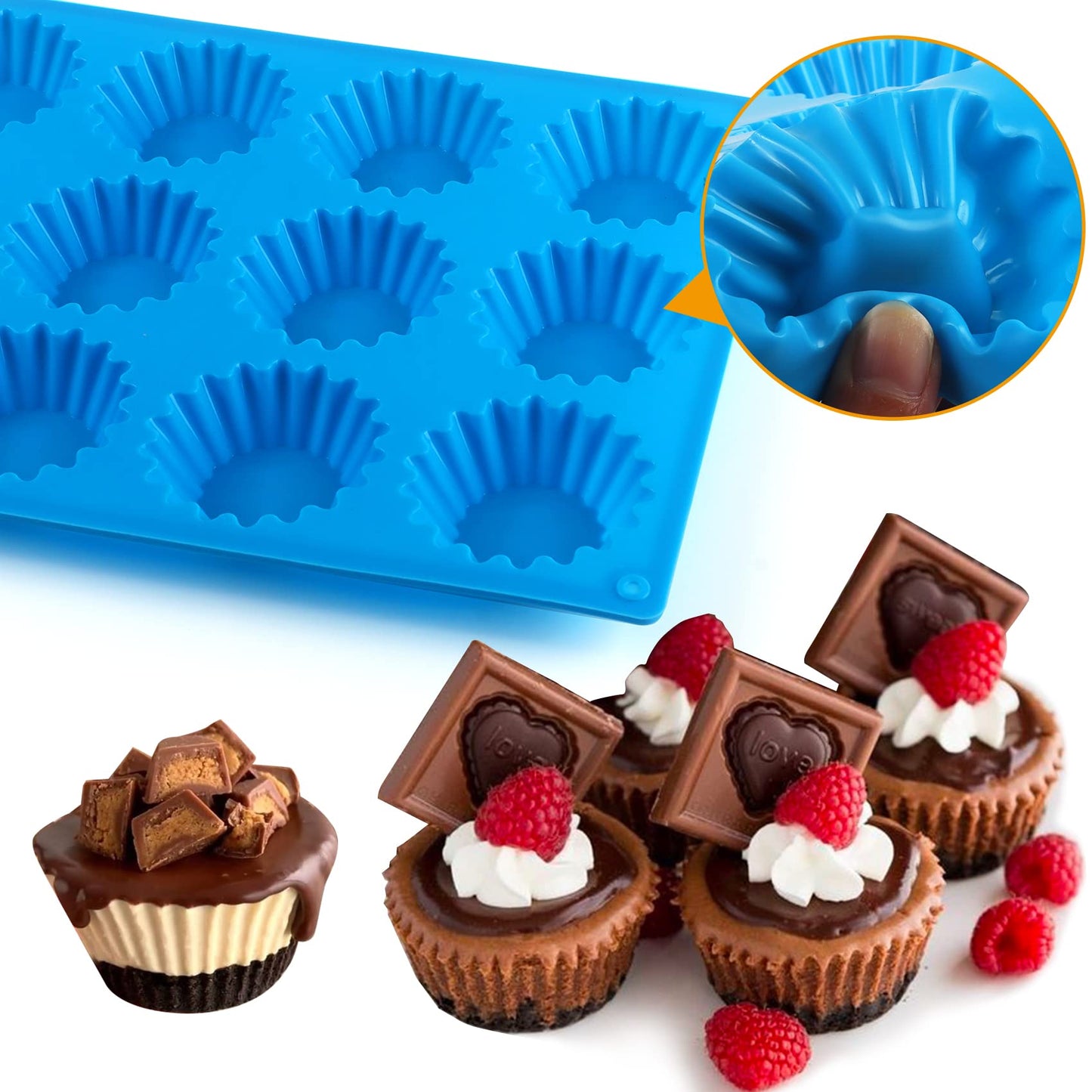 3pcs Peanut Butter Cup Mold, Silicone Mini Tart Pan for Bite Size Fat Bombs, Silicone Chocolate Candy Mold for Brownie (Peanut Butter Cup)