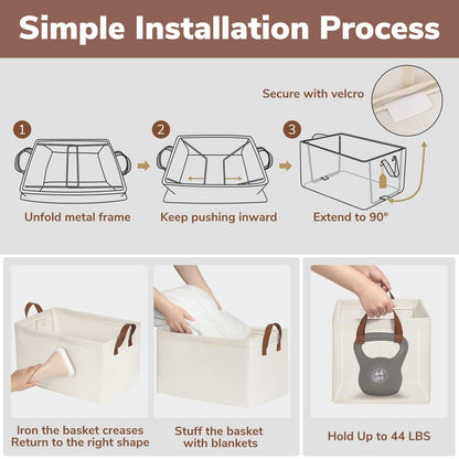 Storage Bins for Shelves, Closet Bins for Organization, Collapsible Storage Baskets for Towels, Rectangle Basket for Bedroom, 14 ¾" L x 10 ¼" W x 8 ¼" H, Beige, 2-Pack