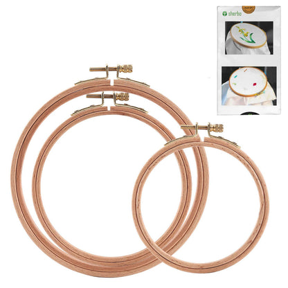 3 Pieces Beech Wood Embroidery Hoops Set by 4 Inch to 6 Inch Circle Hoop Ring Cross Stitch Cotton for DIY Embroidery Floss Starter of Sewing Art Kits Crafts