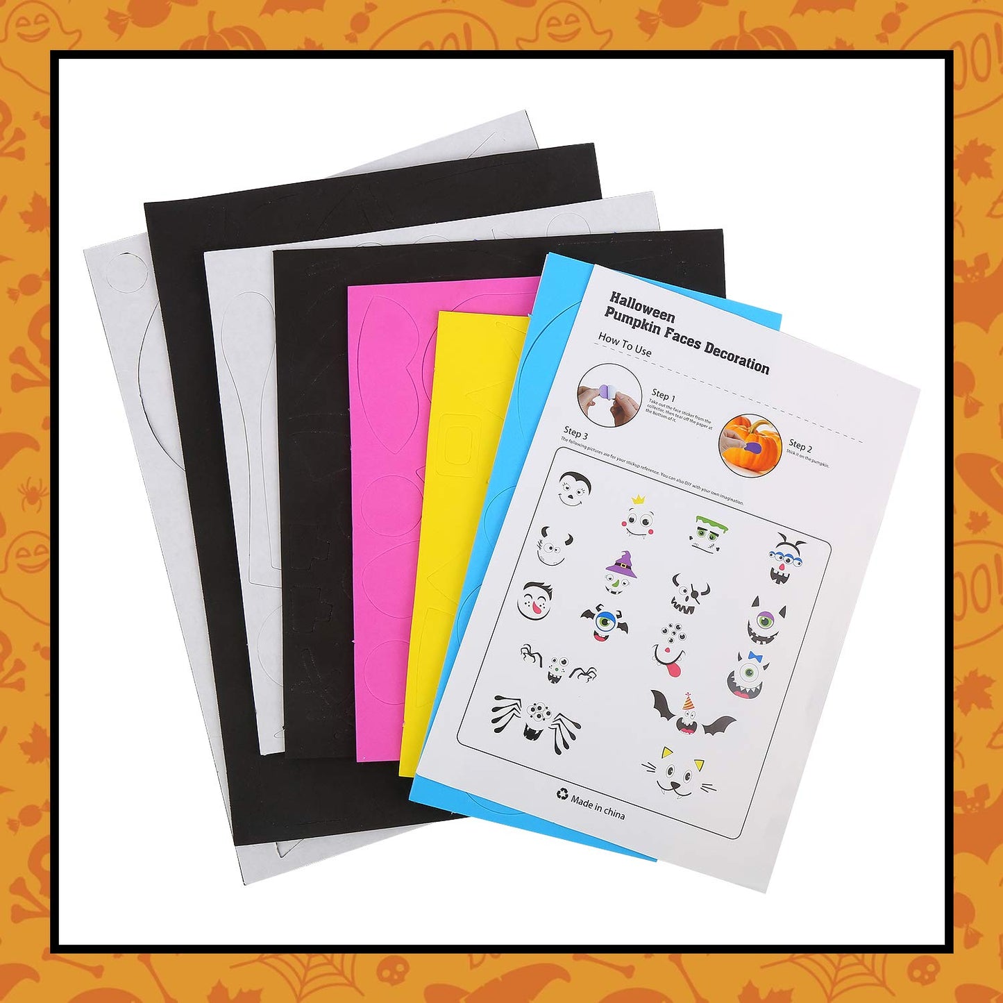 Foam Pumpkin Decorations Craft Kit,32 Pcs Halloween DIY Pumpkin Face Stickers for Kids Halloween Party Decoration 2 Pack