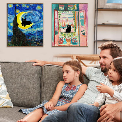 4 Pack Cat Starry Sky Flower Window Stamped Cross Stitch Kits - Embroidery Kits for Beginners Adults,11 CT Patterns Dimensions Counted Cross Stitch Kits Arts Craft Kits 12x16inch