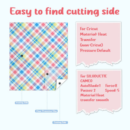 Plaid Heat Transfer Vinyl - 10 Sheets 12x10 Inches Pastel HTV for T-Shirts, Compatible with Cricut or Silhouette Cameo
